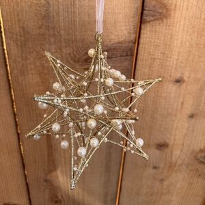West elm Pointed Gold Star Ornament with Pearls